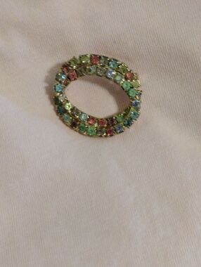 Gold-Tone Multicolor Crystal Oval Brooch - Women Jewelry